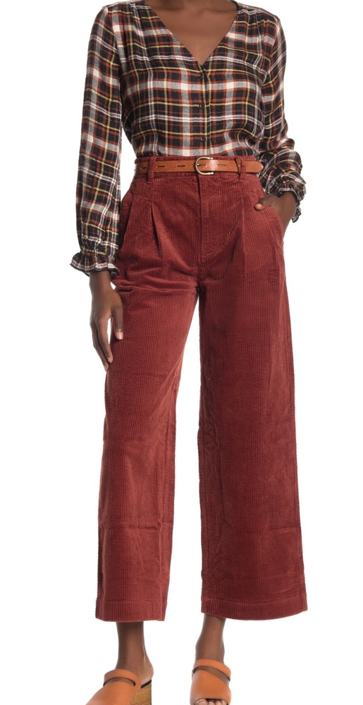 Madewell pleated wide leg corduroy pants